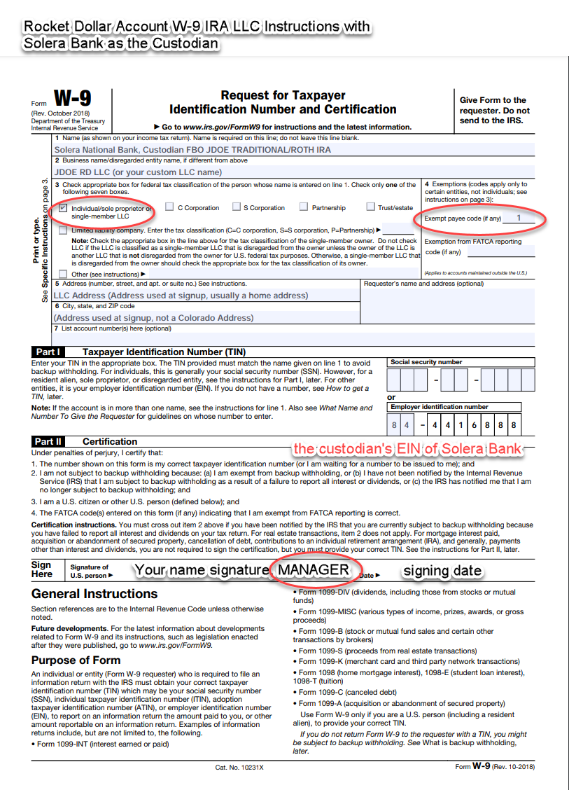 How do I fill out IRS Form W-9 for my IRA LLC? – Rocket Dollar